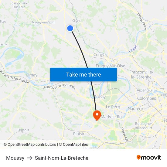 Moussy to Saint-Nom-La-Breteche map
