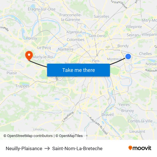 Neuilly-Plaisance to Saint-Nom-La-Breteche map