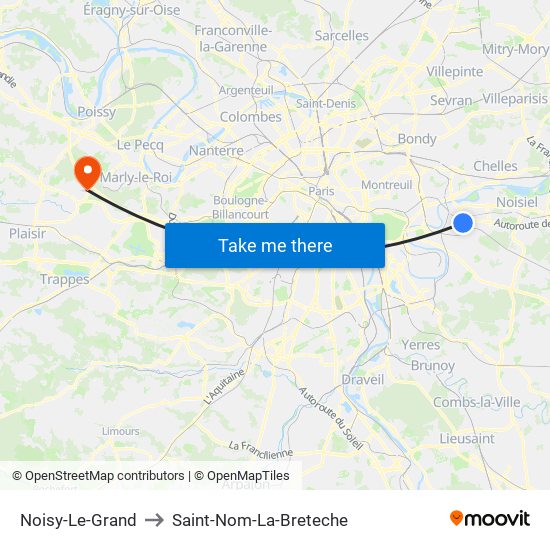 Noisy-Le-Grand to Saint-Nom-La-Breteche map