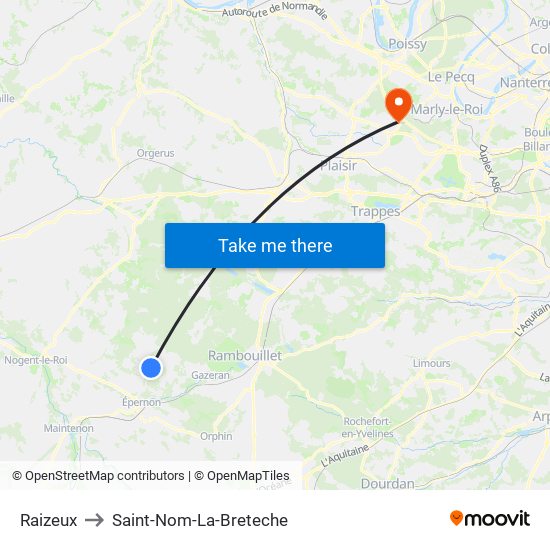Raizeux to Saint-Nom-La-Breteche map