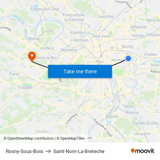 Rosny-Sous-Bois to Saint-Nom-La-Breteche map