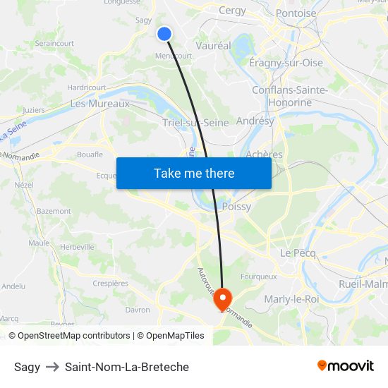 Sagy to Saint-Nom-La-Breteche map