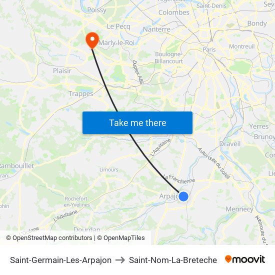Saint-Germain-Les-Arpajon to Saint-Nom-La-Breteche map