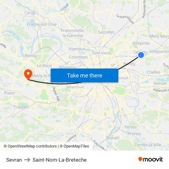 Sevran to Saint-Nom-La-Breteche map