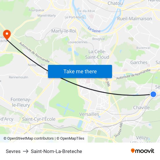 Sevres to Saint-Nom-La-Breteche map