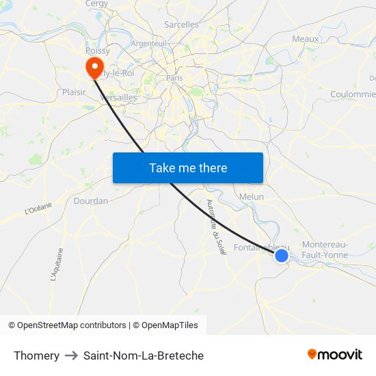 Thomery to Saint-Nom-La-Breteche map