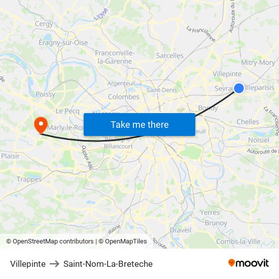 Villepinte to Saint-Nom-La-Breteche map