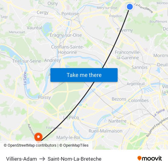 Villiers-Adam to Saint-Nom-La-Breteche map