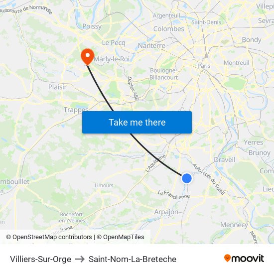 Villiers-Sur-Orge to Saint-Nom-La-Breteche map