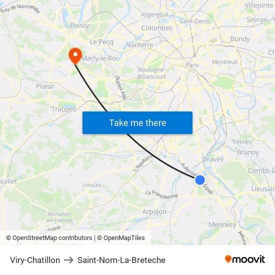 Viry-Chatillon to Saint-Nom-La-Breteche map