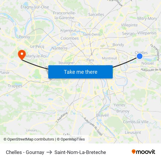 Chelles - Gournay to Saint-Nom-La-Breteche map