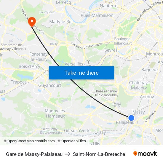 Gare de Massy-Palaiseau to Saint-Nom-La-Breteche map
