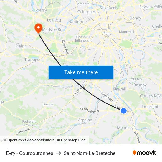 Évry - Courcouronnes to Saint-Nom-La-Breteche map