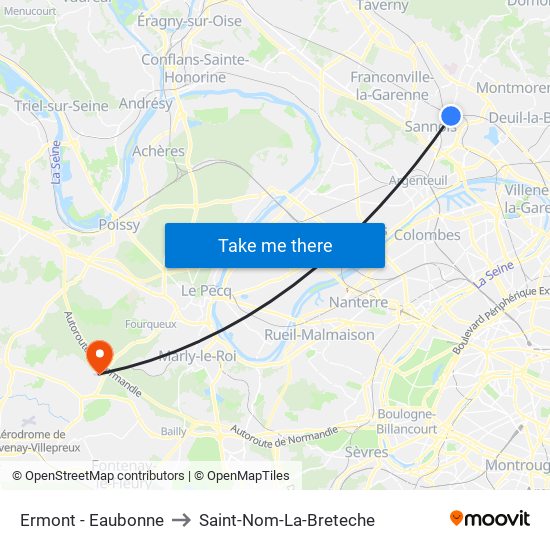 Ermont - Eaubonne to Saint-Nom-La-Breteche map