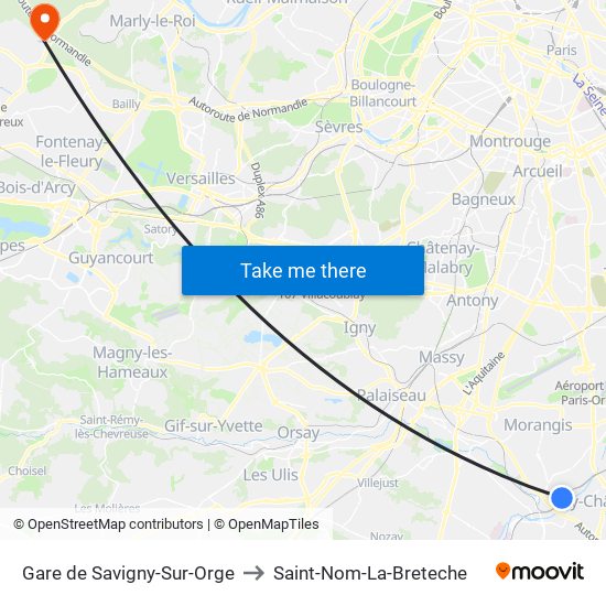 Gare de Savigny-Sur-Orge to Saint-Nom-La-Breteche map