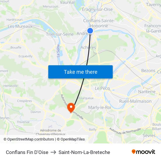 Conflans Fin D'Oise to Saint-Nom-La-Breteche map