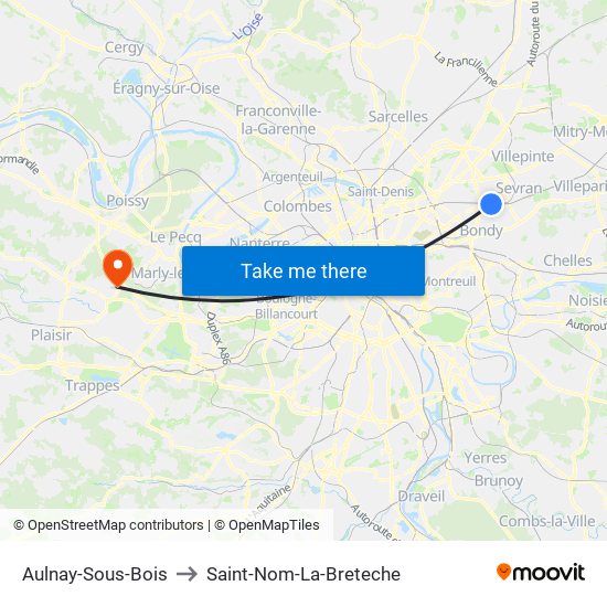 Aulnay-Sous-Bois to Saint-Nom-La-Breteche map