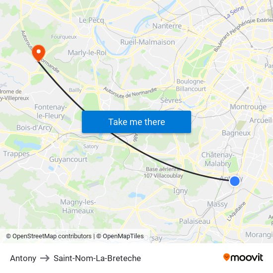 Antony to Saint-Nom-La-Breteche map
