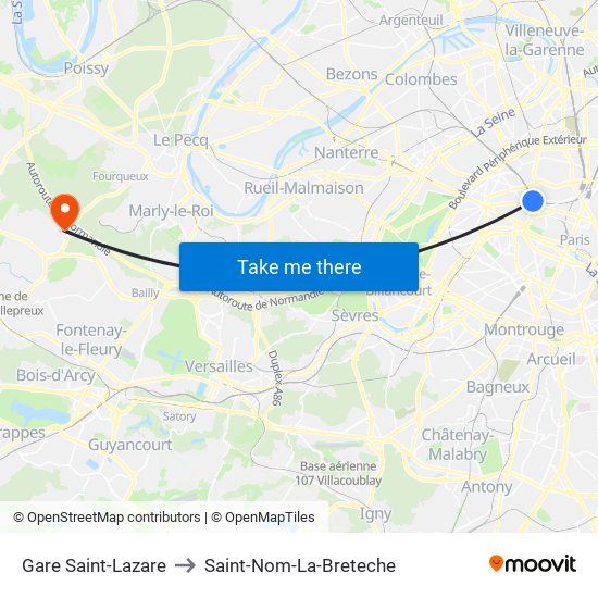 Gare Saint-Lazare to Saint-Nom-La-Breteche map