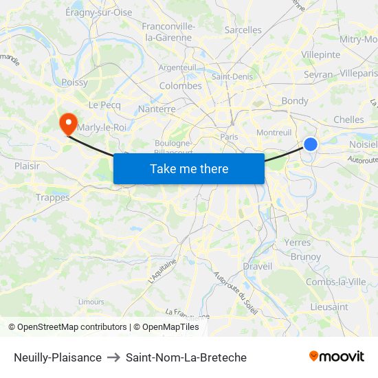 Neuilly-Plaisance to Saint-Nom-La-Breteche map