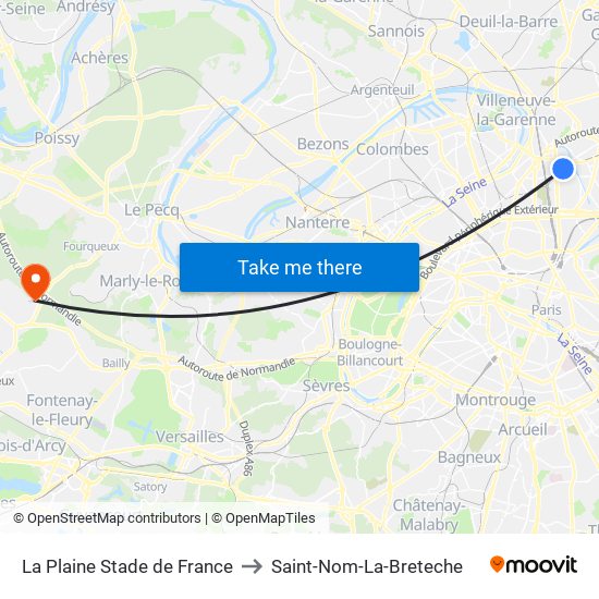 La Plaine Stade de France to Saint-Nom-La-Breteche map