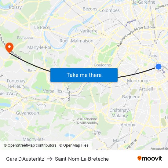 Gare D'Austerlitz to Saint-Nom-La-Breteche map