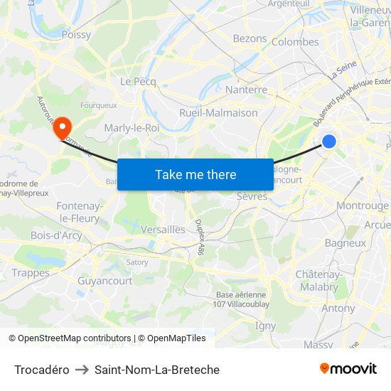 Trocadéro to Saint-Nom-La-Breteche map