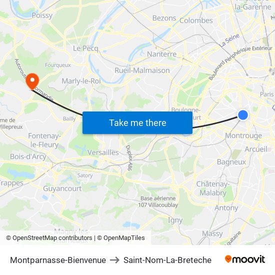 Montparnasse-Bienvenue to Saint-Nom-La-Breteche map