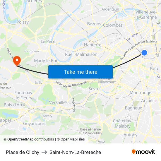 Place de Clichy to Saint-Nom-La-Breteche map