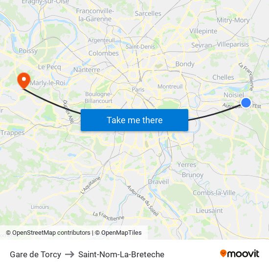 Gare de Torcy to Saint-Nom-La-Breteche map