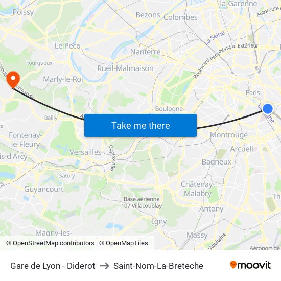 Gare de Lyon - Diderot to Saint-Nom-La-Breteche map