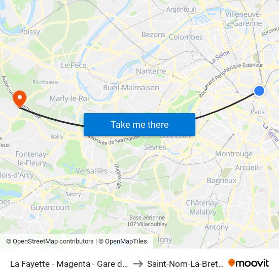 La Fayette - Magenta - Gare du Nord to Saint-Nom-La-Breteche map