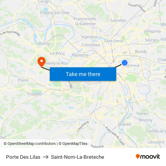 Porte Des Lilas to Saint-Nom-La-Breteche map