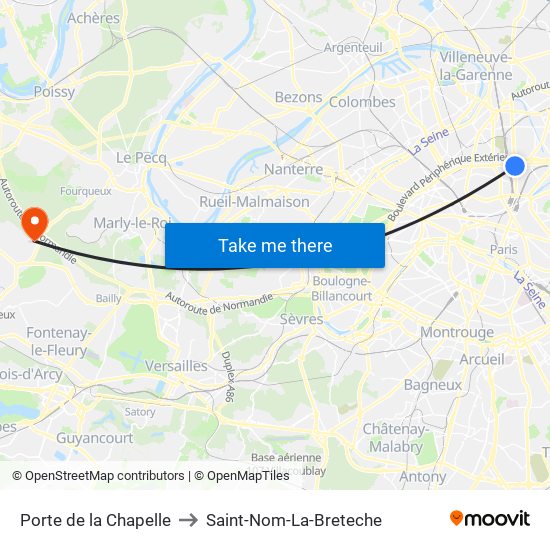 Porte de la Chapelle to Saint-Nom-La-Breteche map