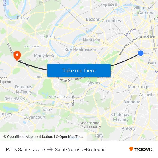 Paris Saint-Lazare to Saint-Nom-La-Breteche map