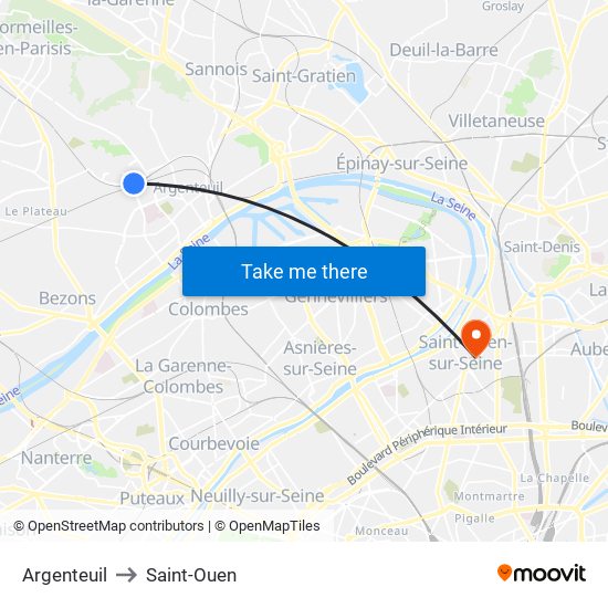 Argenteuil to Saint-Ouen map
