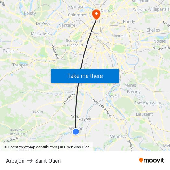 Arpajon to Saint-Ouen map