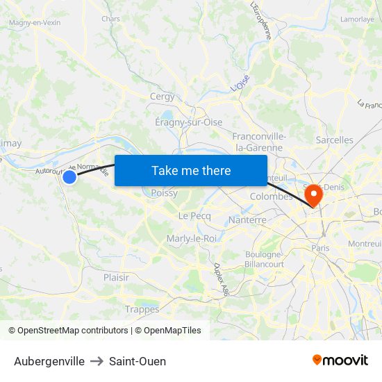 Aubergenville to Saint-Ouen map