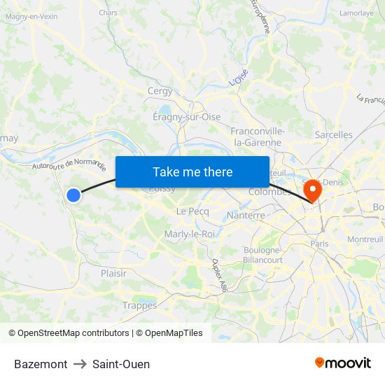 Bazemont to Saint-Ouen map