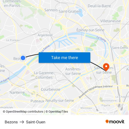 Bezons to Saint-Ouen map