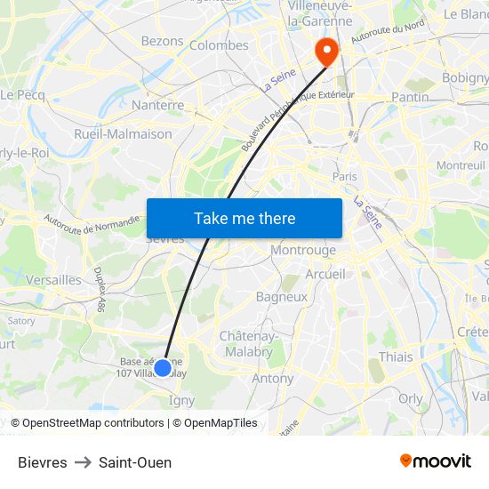 Bievres to Saint-Ouen map