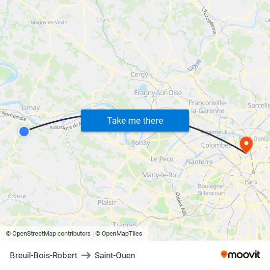 Breuil-Bois-Robert to Saint-Ouen map