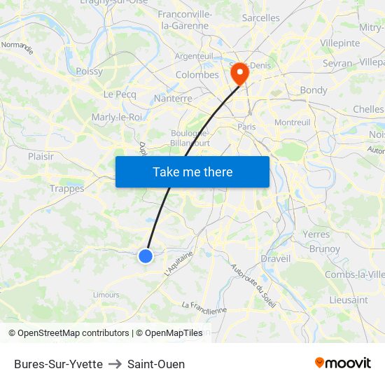 Bures-Sur-Yvette to Saint-Ouen map