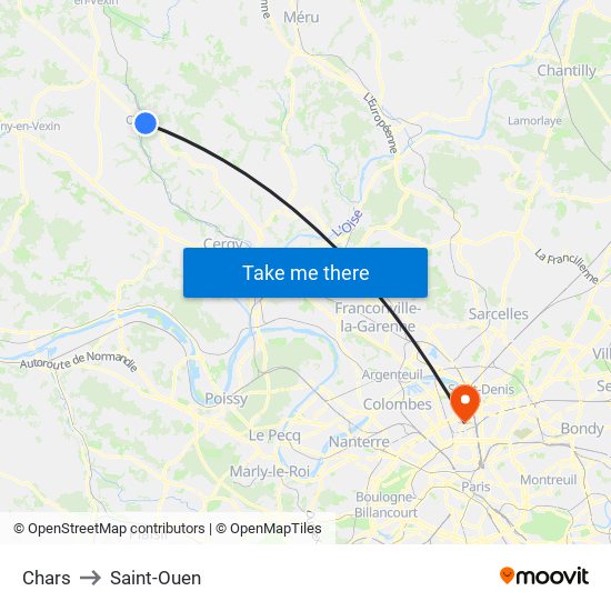 Chars to Saint-Ouen map