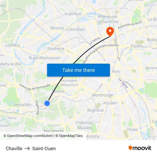 Chaville to Saint-Ouen map