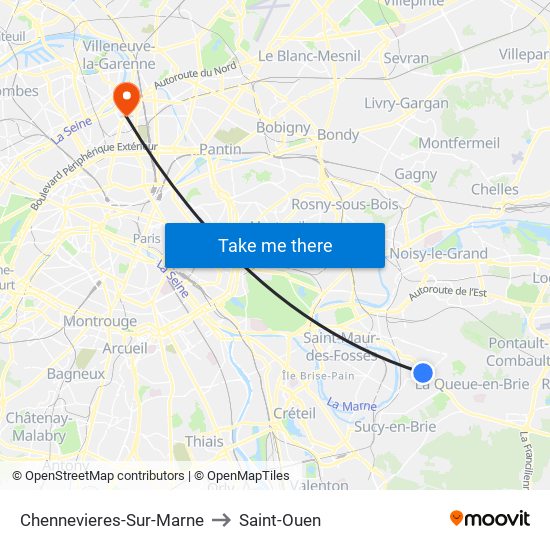 Chennevieres-Sur-Marne to Saint-Ouen map