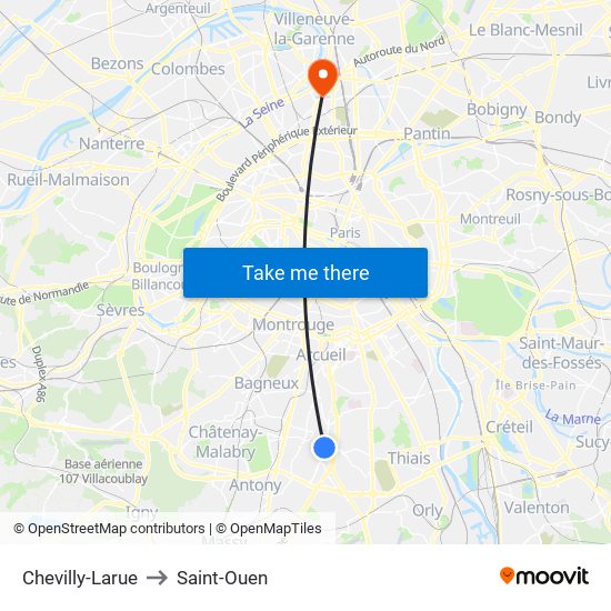 Chevilly-Larue to Saint-Ouen map