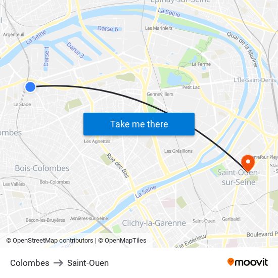 Colombes to Saint-Ouen map