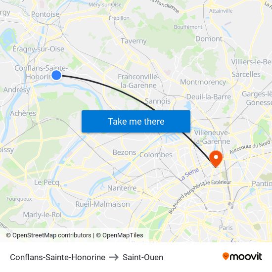 Conflans-Sainte-Honorine to Saint-Ouen map