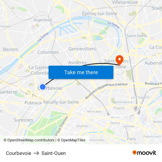 Courbevoie to Saint-Ouen map